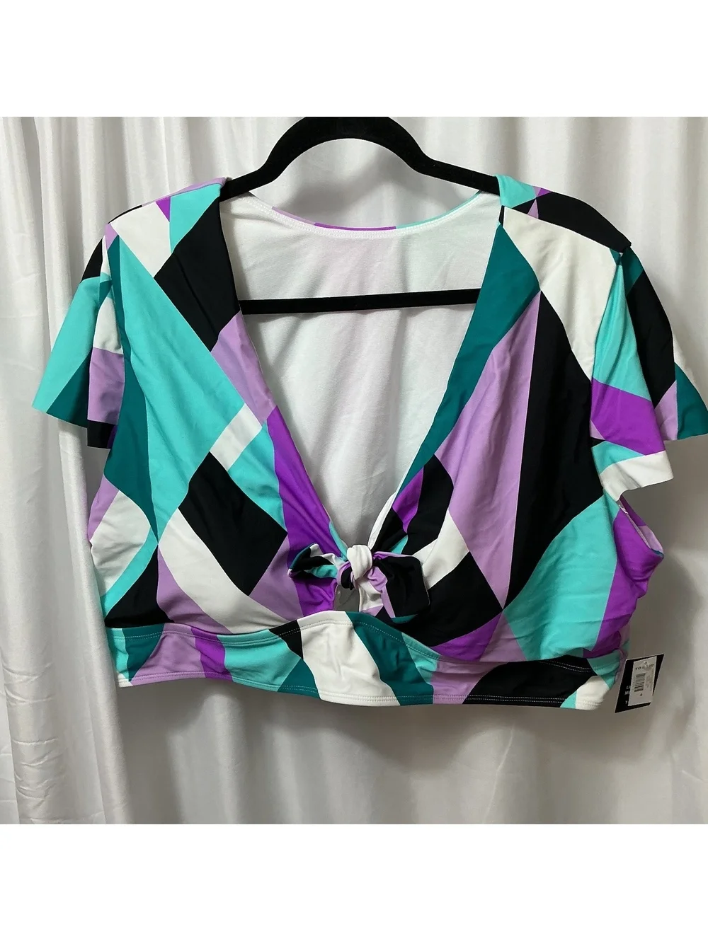 Torrid size 4 (US 26) Swim Top Women’s NWT Purple Teal Black Short Sleeve plus
